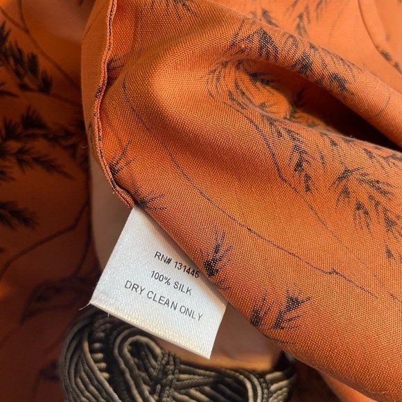WHiT NYC Forrest Print Blouse Button Up Size P Silk Mustard - Picture 5 of 6